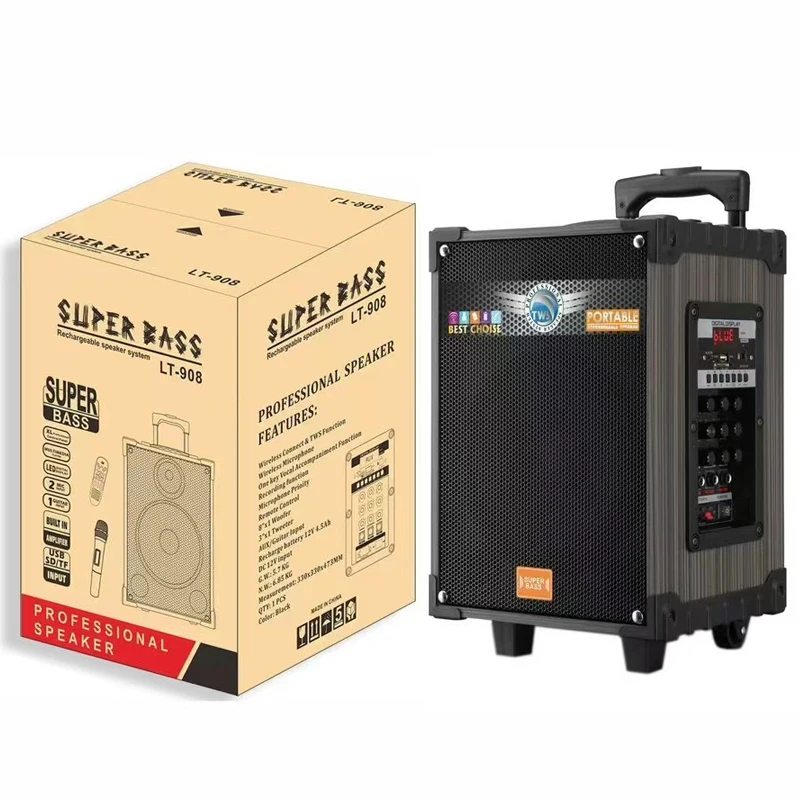 LT-908 Wooden Trolley Portable Bluetooths Speaker Concert DJ KTV Karaoke Mobile Phone Audio Player Mic Box Included