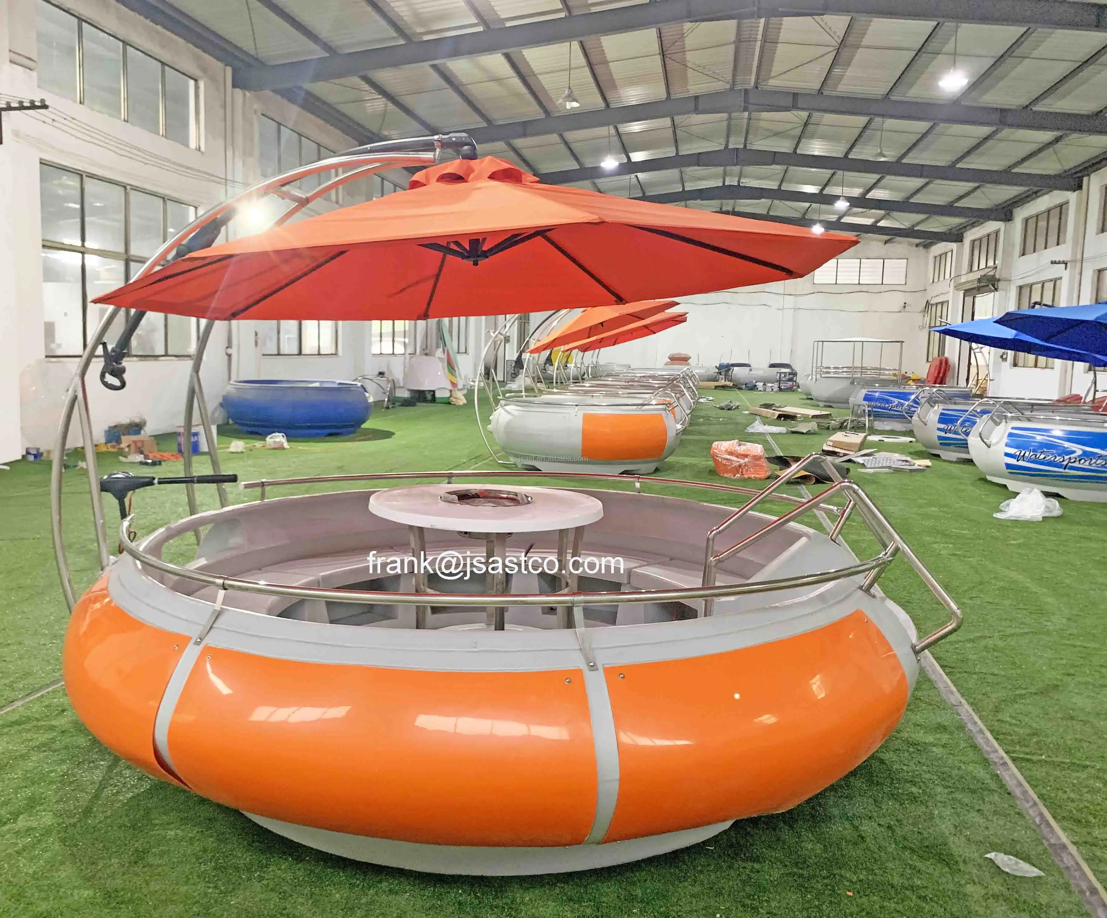 10- 12 person seats Factory Wholesale customized color logo Electric Barbecue Boat BBQ Donut Boat for Sale floating party boat