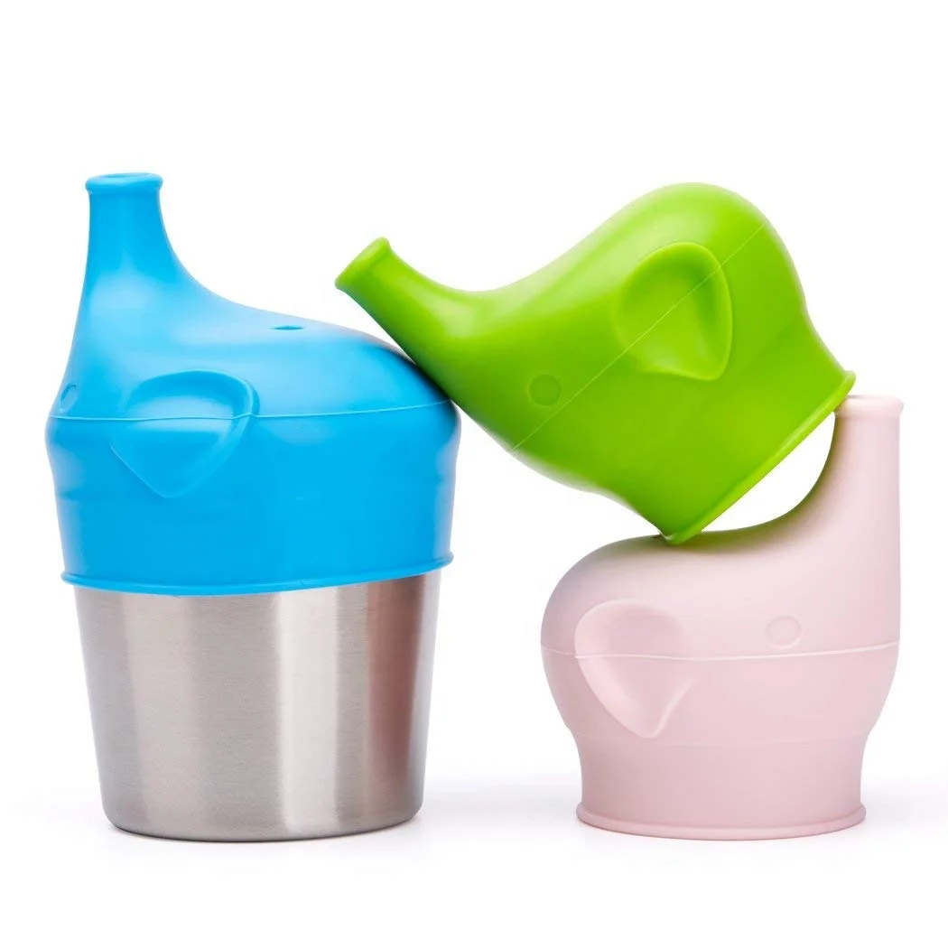 Fit for Most Cups Custom Platinum Quality Spill Proof BPA Free Baby Elephant Style Silicone Rubber Sippy Cup Lids