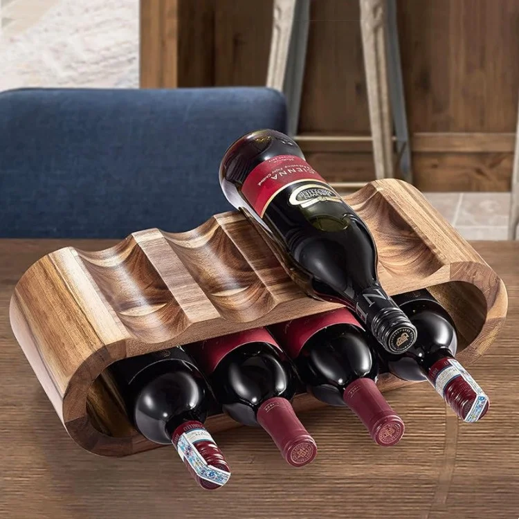 Rustic Acacia Wood Wine Rack Bottle Holder Stand Storage Countertop Tabletop