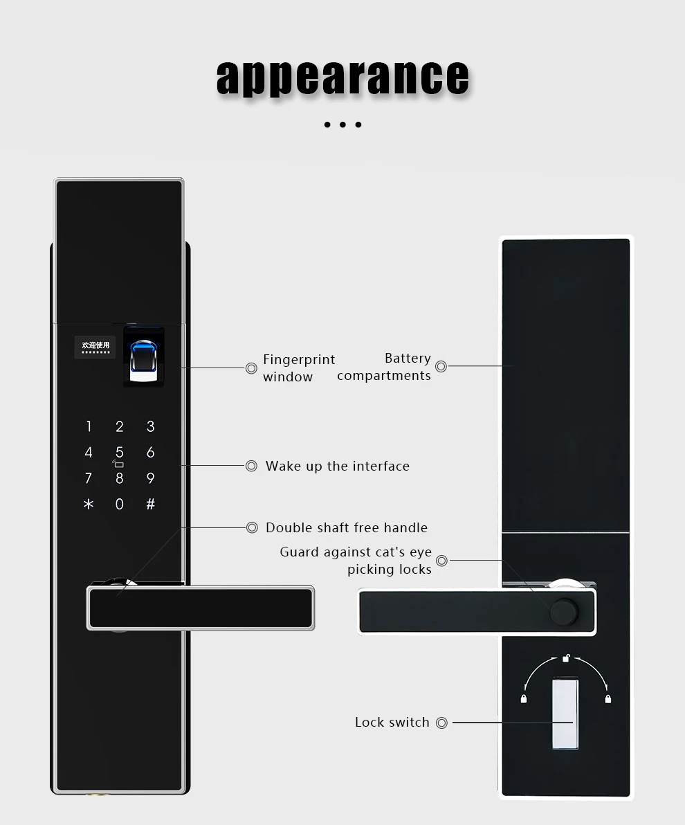Tuya Aluminium Door Manual Wifi Biometric Fingerprint Handle Digital App Life Stainless Steel Smart Lock