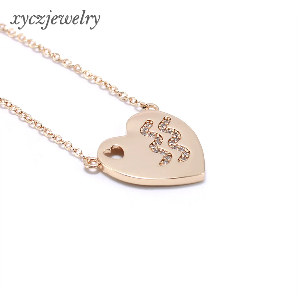 Aquarium Astrology Necklace Brass Gold Plated Jewelry Sagittarius Heart Shape Aquarius Pendant Necklace