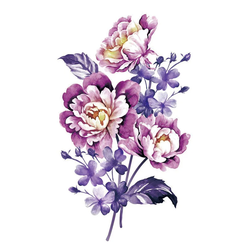 Watercolor Lavender Flower Temporary Tattoos For Women Body Art Arm Fake Flora Adults Tattoo Sticker