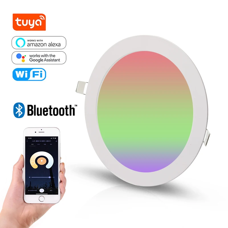 Smart RGB CCT downlight 6w 12w 18w 24w Tuya wifi Маяк умное управление круглая квадратная панель света 3 дюймов 6
