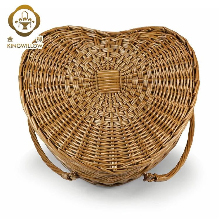 Kingwillow фрукты еда и напитки корзина для хранения плетеную в форме сердца Корзина для пикника, корзина натуральный цвет для 2 человек 45x35x26cm