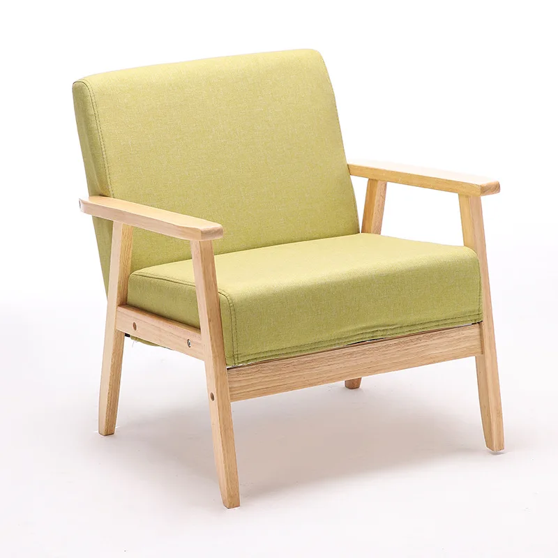 Small family simple modern pine sofa new pastoral cloth double single living room solid wood Japanese simple sofa chair set