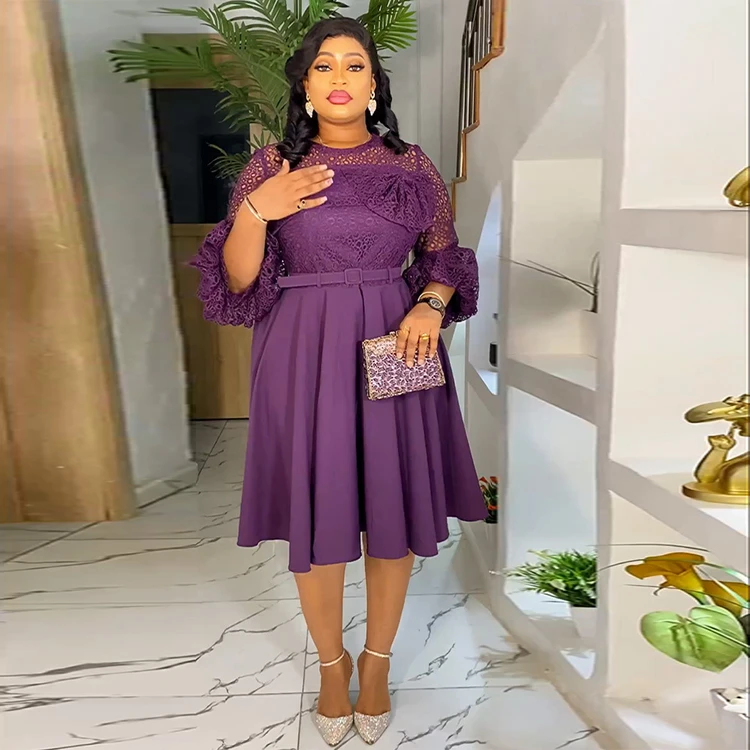 Plus Size Summer XXXL New Printed Puff Sleeves High Waist Temperament Red Long Crepe Pleated Maxi Dress With Belt