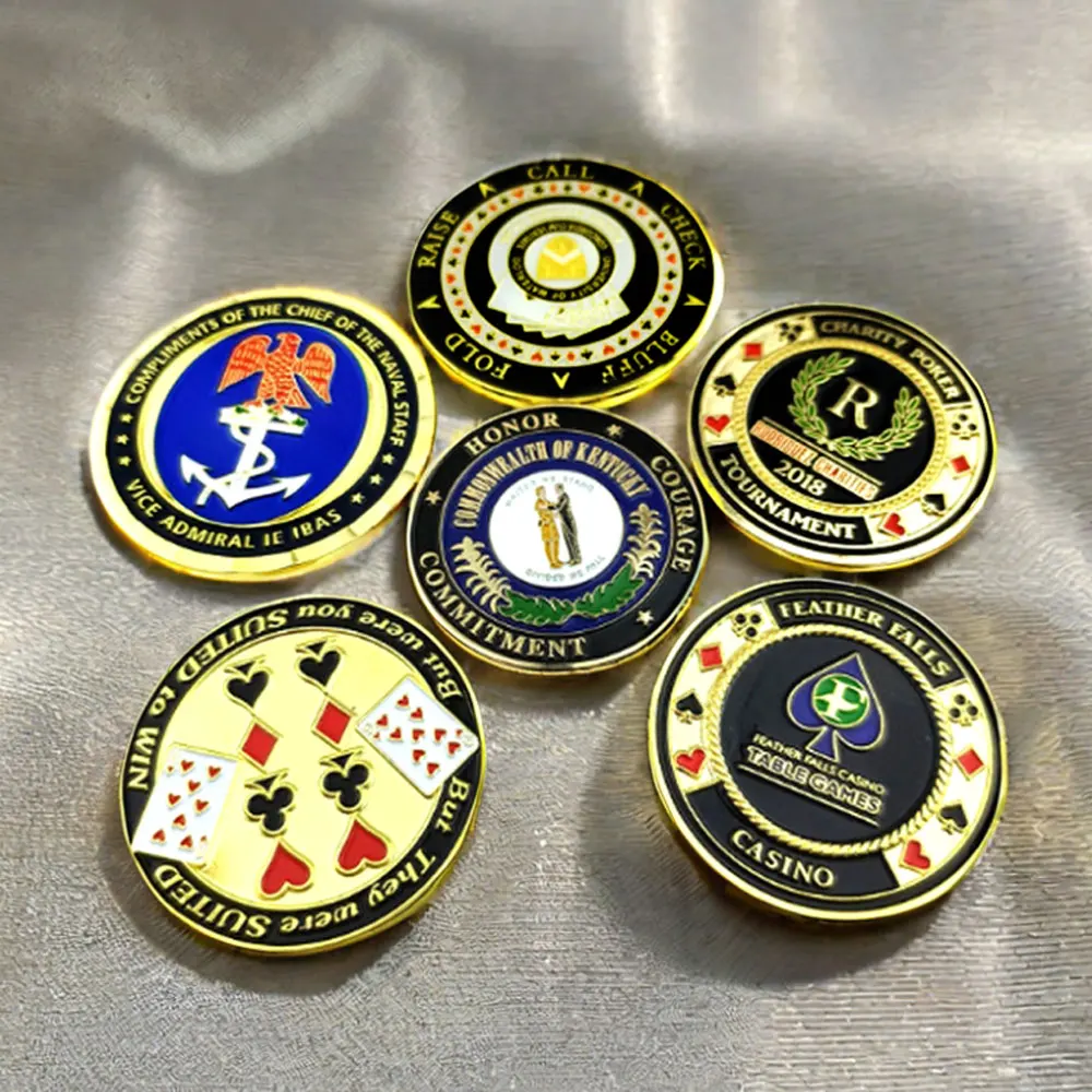 Cheap Custom Gold Plated Commemorative Poker Chip Coin Soft Hard Enamel Souvenir Zinc Alloy Brass Metal Engraved Challenge Coins