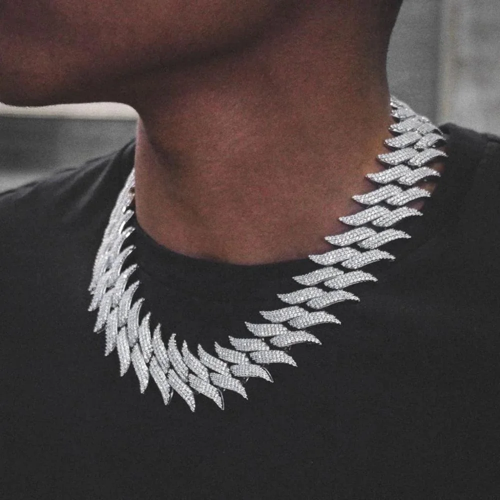 luxury wide big heavy chain for men hip hop rock 30mm spike cuban link chain necklace