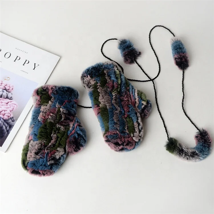 Double-layer Rabbit Hair Gloves Female Winter Korean Solid Color Fingers Girls Winter Cashmere Gloves