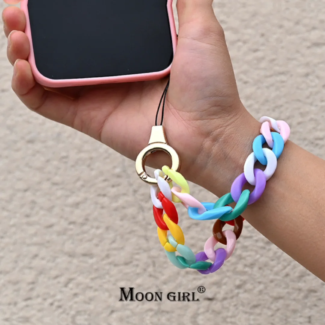 Fashion Street Wear Mobile Telephone Phone Case Chain Portable High Quality Colorful Acrylic Charm Phone Strap