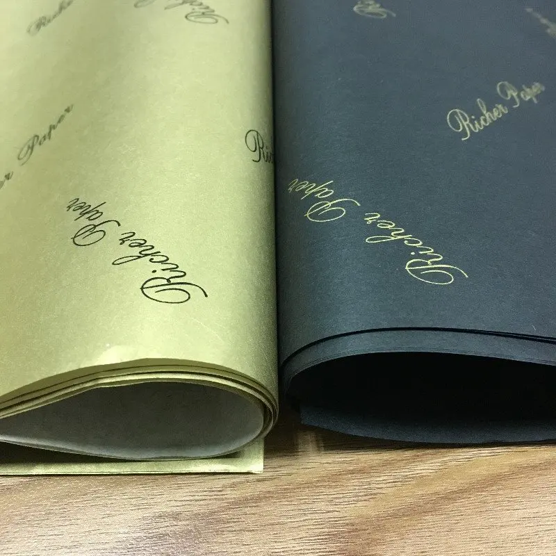 Customized Gloden Logo Black Packaging Paper Tissue Wrapping Paper For Products Packaging Clothes Wrap Tissue Paper Logo Printed