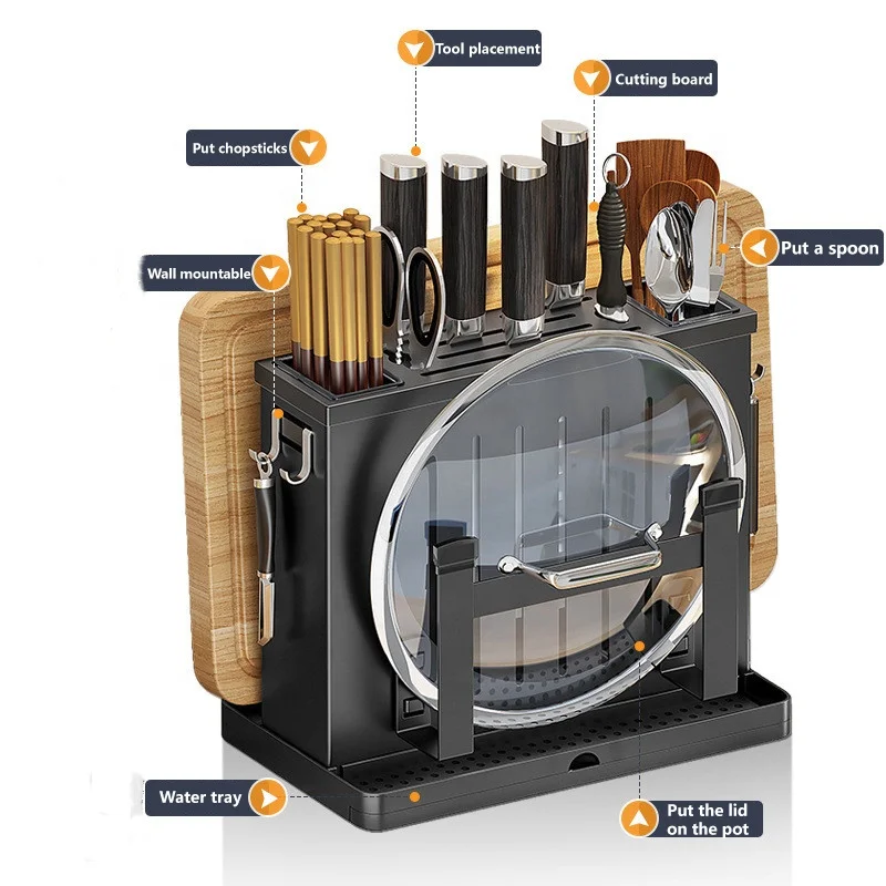 Multifunctional Knife Holder 4 in 1 Wall Mount Knife Blocks Stainless Steel Storage Rack Home Rangement Cuisine Kitchen Tools