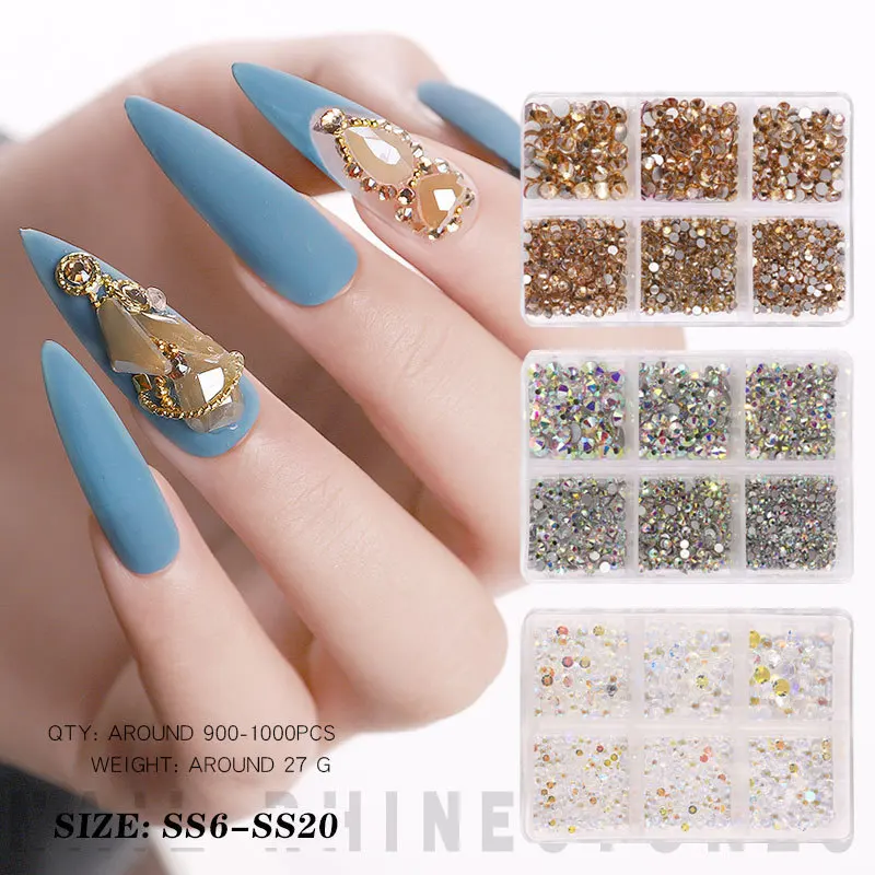 New Wholesale Fashionable High Quality mix size box Colored Bling Swaroskis Crystal Glass Rhinestones For Nail Art