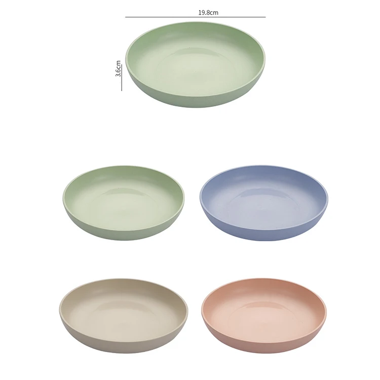 Wheat Straw Reusable Plastic Plates Household Round Plate Plastic Set Deepened Thickened Plastic Dishes For Food Dropshipping