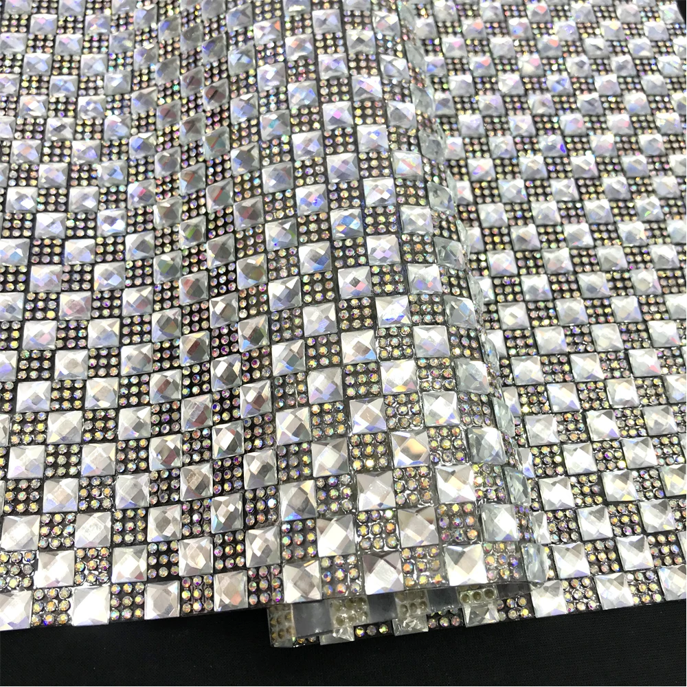 w082 Custom AB rhinestone 8*8mm glass beads crystal sheet hotfix rhinestone mesh for shoe