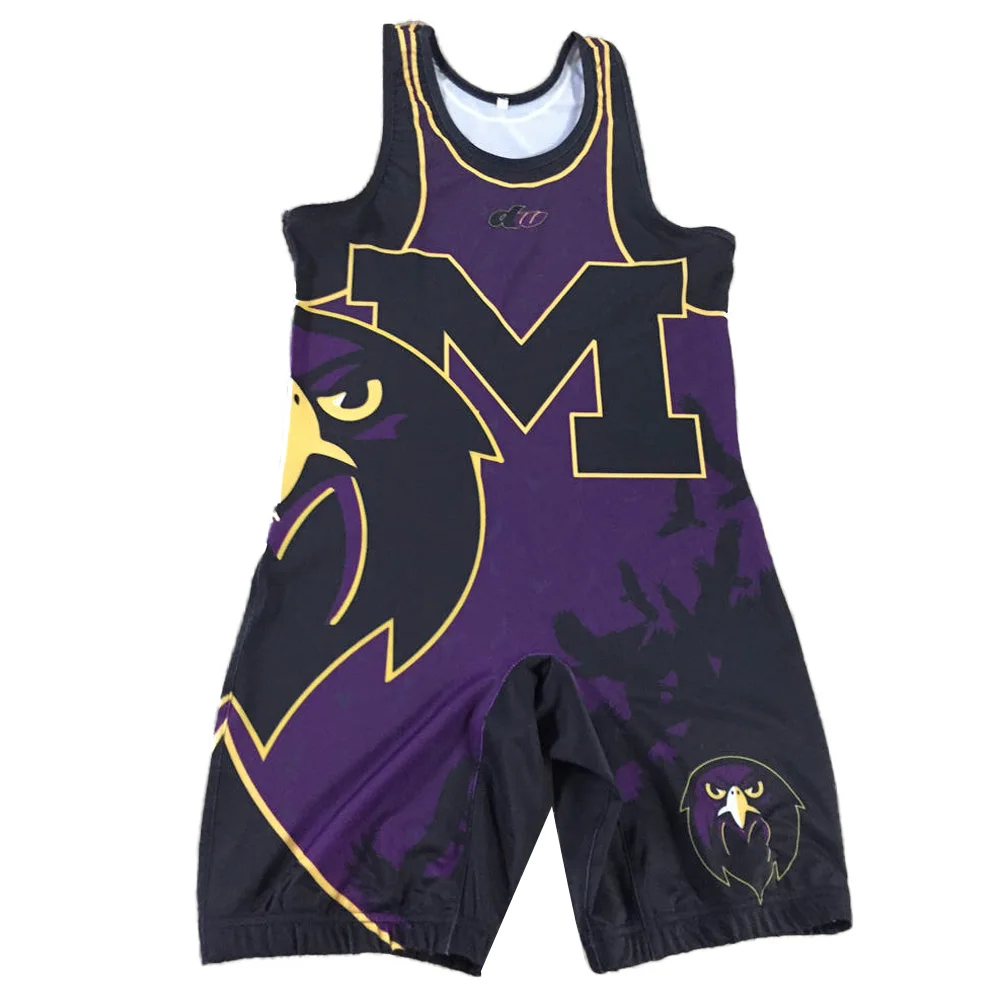 custom sublimated your design  spandex flat lock strong stitching wrestling singlets