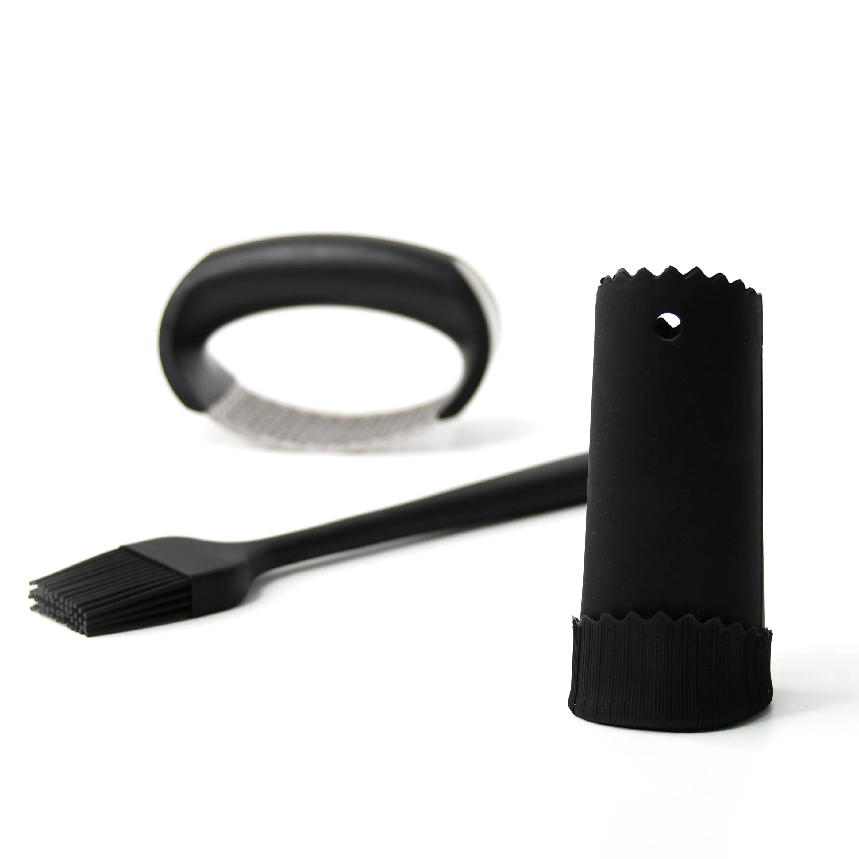 
3 pcs black silicone garlic peeler stainless steel garlic press cutter set with brush 