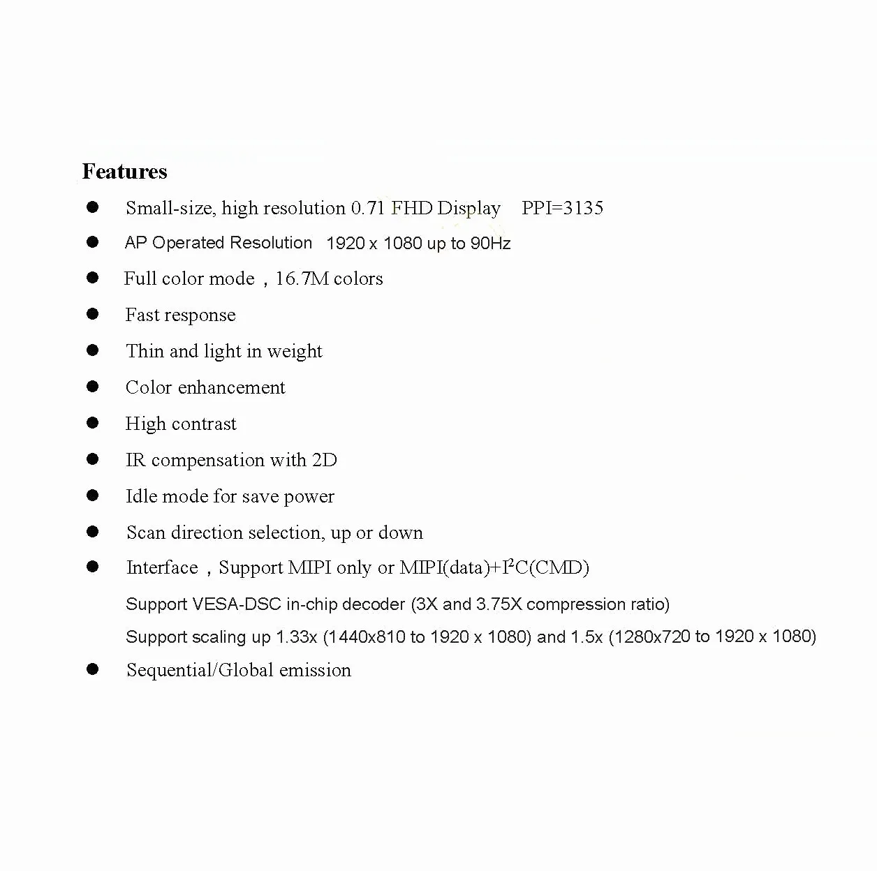 oled-microdisplay 0.71 inch 1920x1080 AR VR near sight application microdisplay panel oled fhd MIPI interface full color
