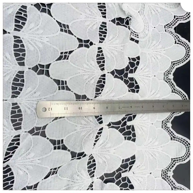 Chinese Keqiao factory white 100% polyester woven large flower mesh water-soluble embroidered lace fabric dress fabric