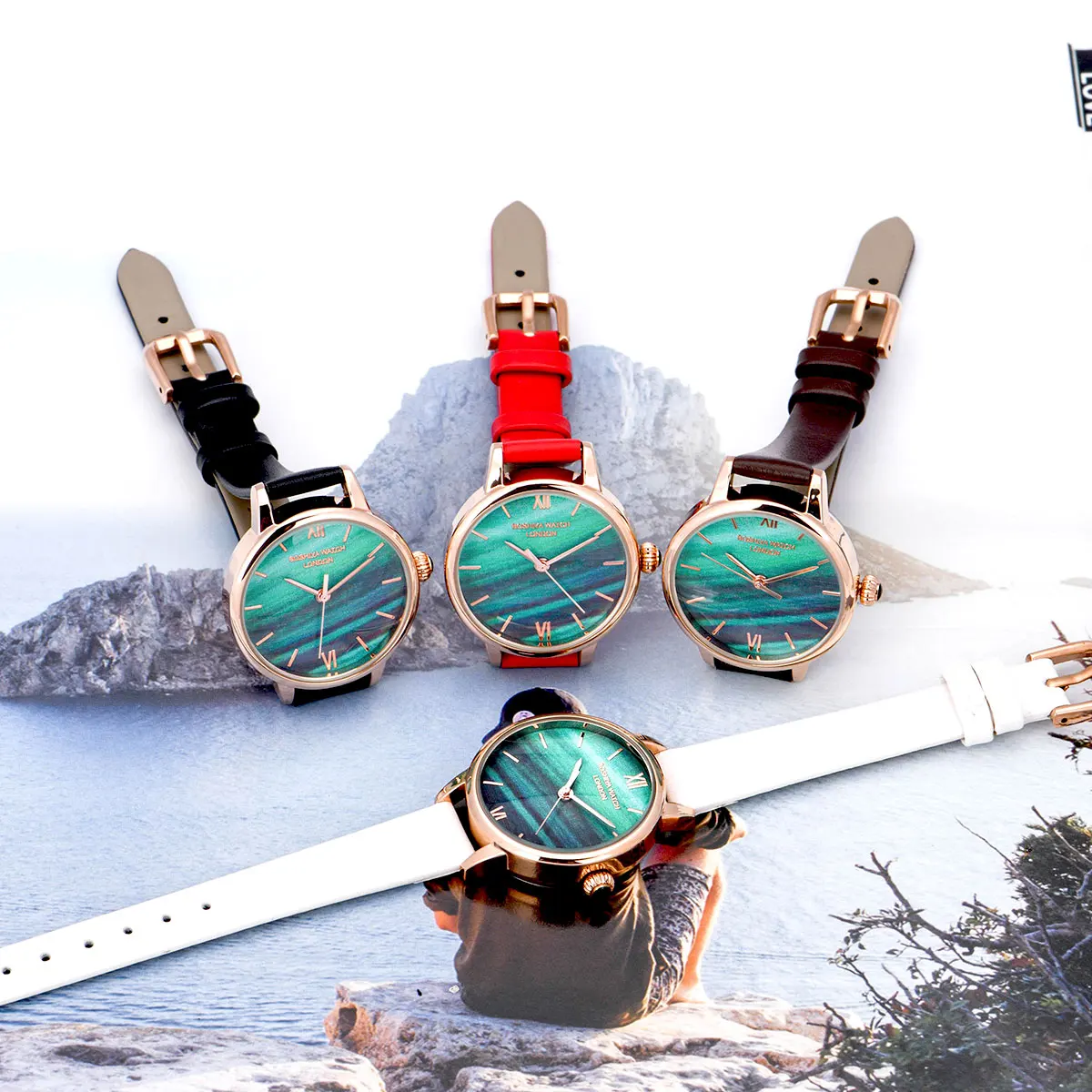 BOSHIYA  hot-selling Luxury Colorful Genuine Leather Band Womens Watches