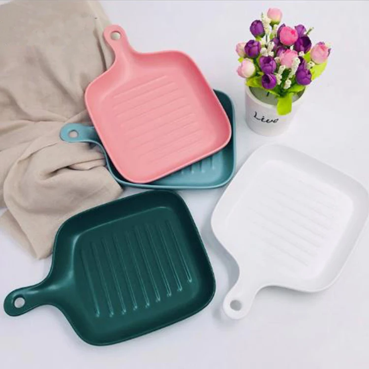 Оптовая продажа, горячая Распродажа, однотонная глазурованная печь для микроволновки, керамический противень для выпечки с ручкой для домашнего использования