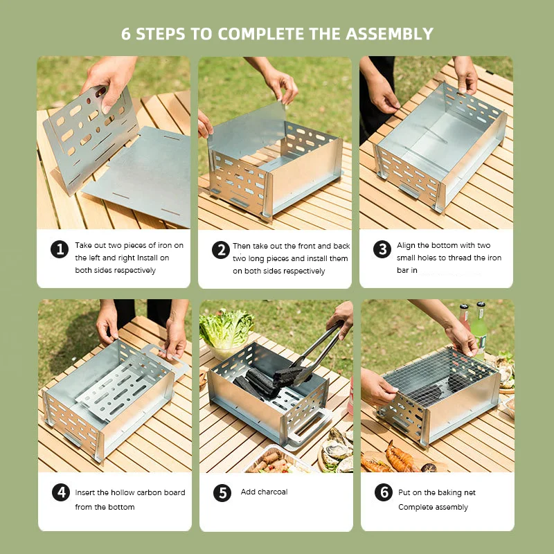 Assembled Portable Picnics Camping Stainless Steel Bbq Grill Mini Charcoal Barbecue Grills