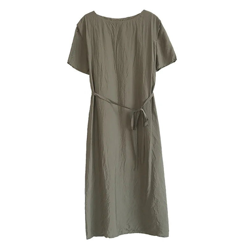Korean Style Round Neck Solid Color Short Sleeve Dress Classic Cotton Blend Homewear Casual Dress