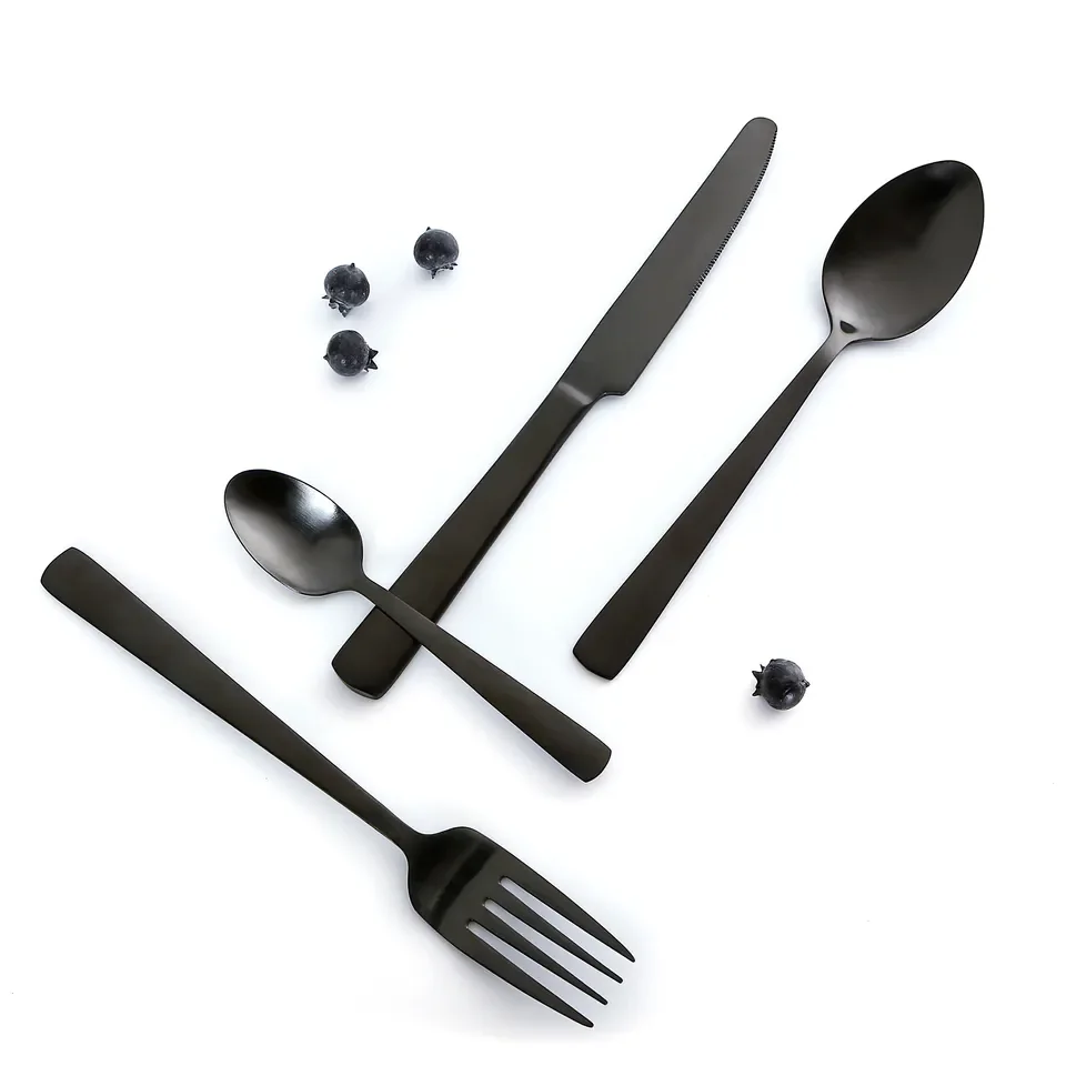 Matte Black Cutlery Set Stainless Steel Metal Flatware Fork Spoon and Knife Cutlery Sets