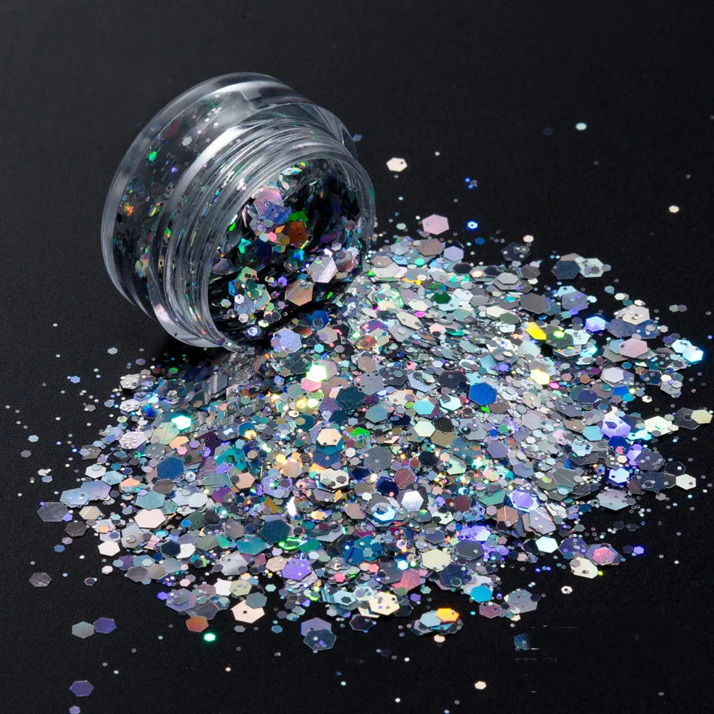 High-quality holographic silver glitter powder hexagon shaped glitter for Christmas Decoration