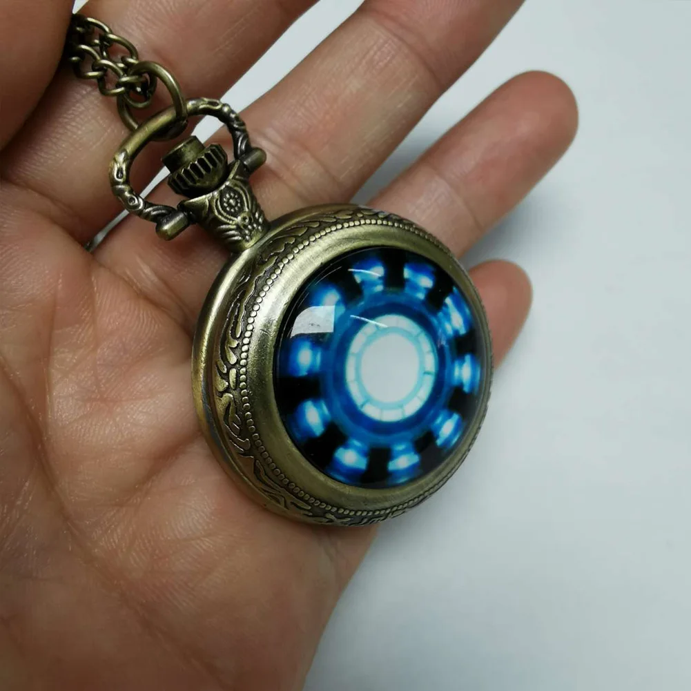 Tony Stark дуговой реактор старинное бронзовое ожерелье цепочка ювелирные изделия часы медальон карманные кулон для