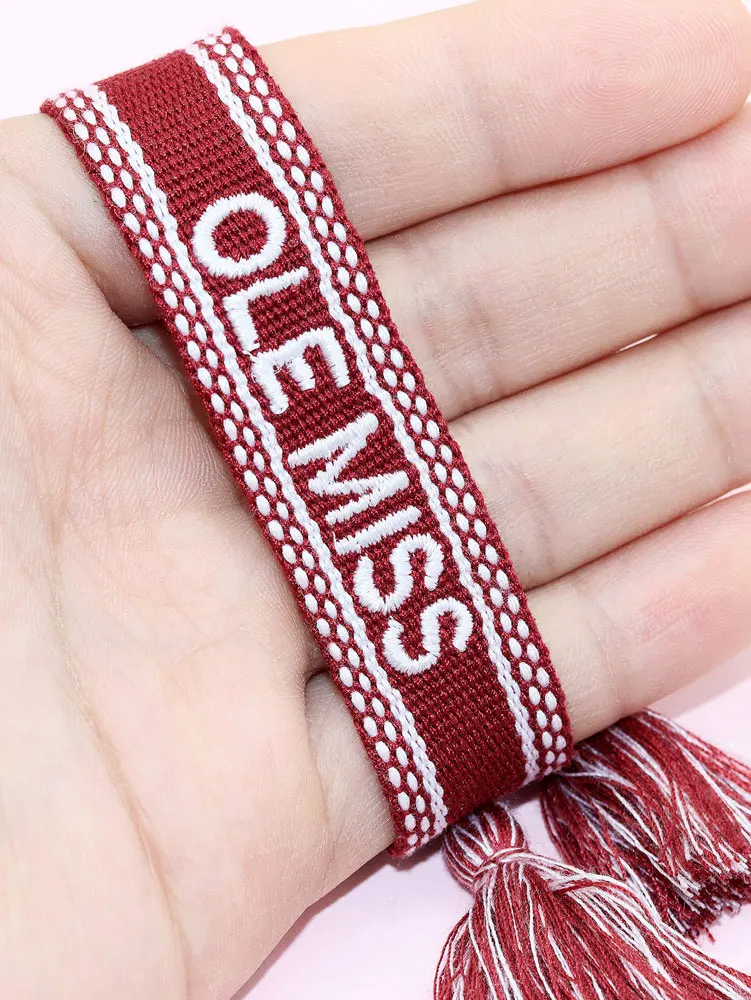 Zhehu Custom Game Day Embroidered Adjustable Tassel Bracelet Boomer Sooner Jewelry College University Gifts Team Bracelet