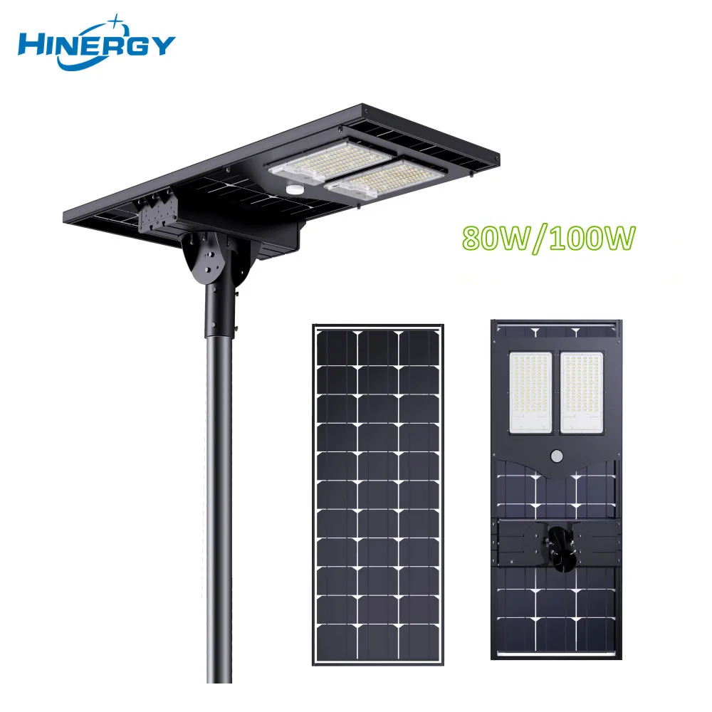 Hinergy Bifacial Solar Panel Powered All In One Led Solar Street Light 50w 80w 100w 120w