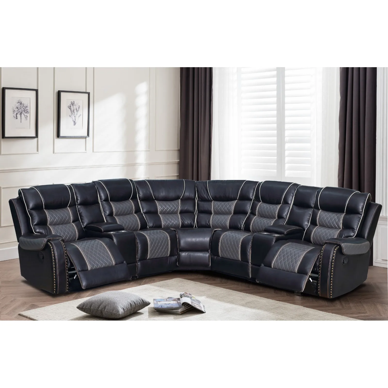 Latest fashion design high quality European style leather electric sectional sofa set