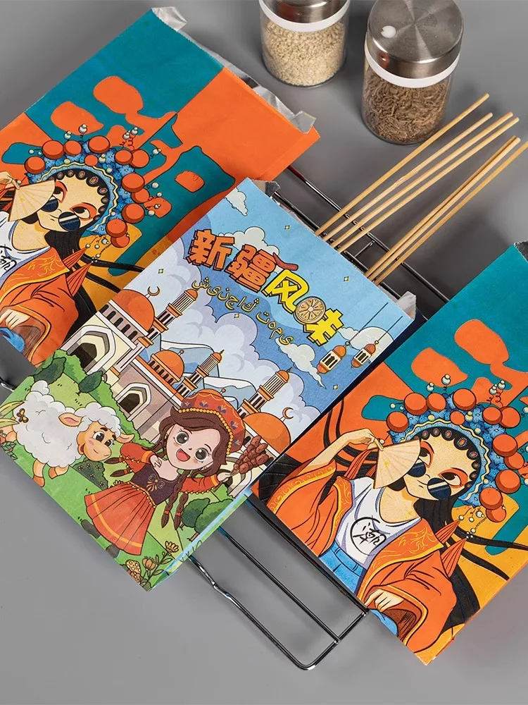 Custom Aluminum Foil Lined Paper Bag for Roast Chicken BBQ Fried Skewers Fast Food Takeaway Bag