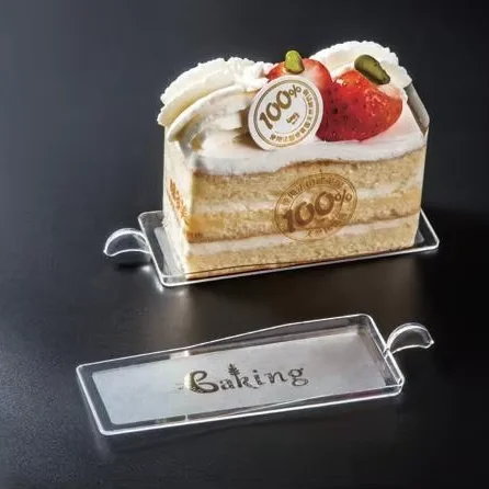 Plastic Fancy Custom Printed Plastic Mini Cheese Cake Tray Black Clear PS Cake Board Cake Slice Bakery Food Trays