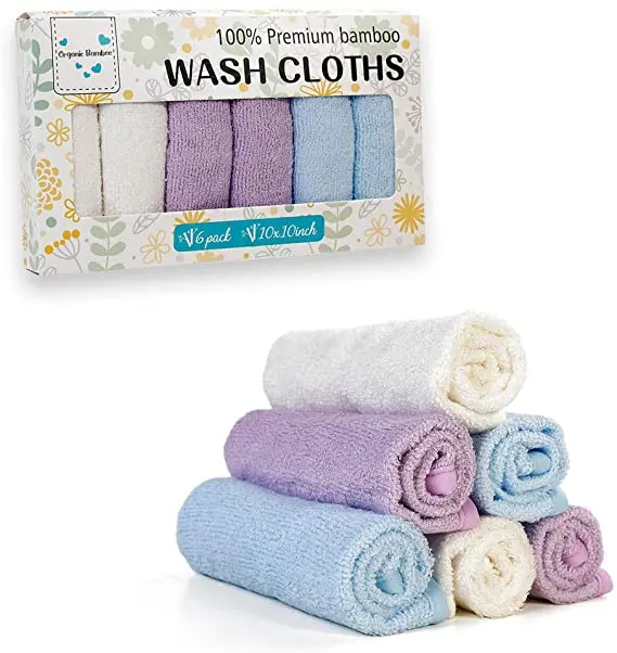 Muslin Baby Washclothes, Custom Hand Towel Super Soft Pure Color 100% Organic Bamboo for Kids Cartoon Customized Woven Square