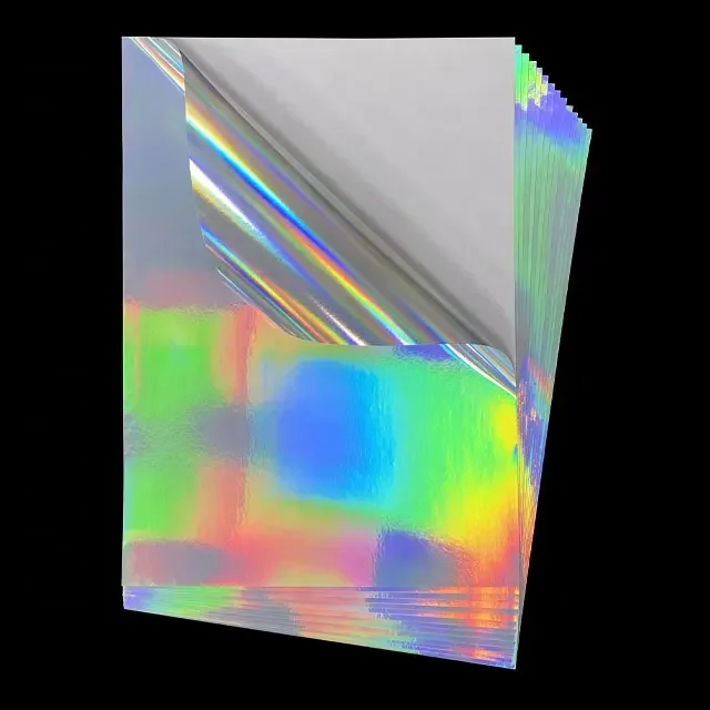 Holographic sticker sheets label a4 for printing 8.5x11 inch inkjet transparency hologram vinyl sticker paper.
