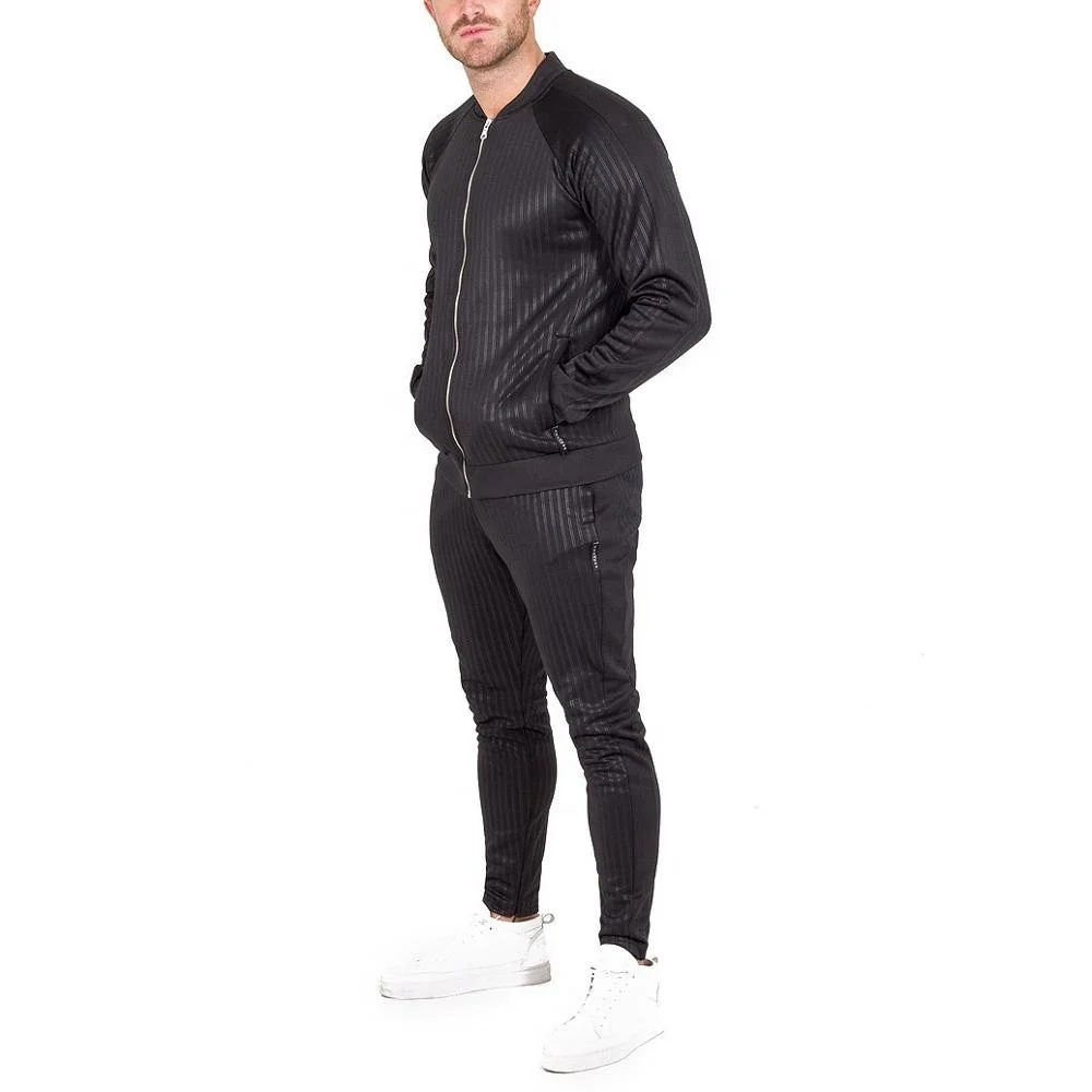New style casual  fitness workout gym set strips mens plain tracksuit