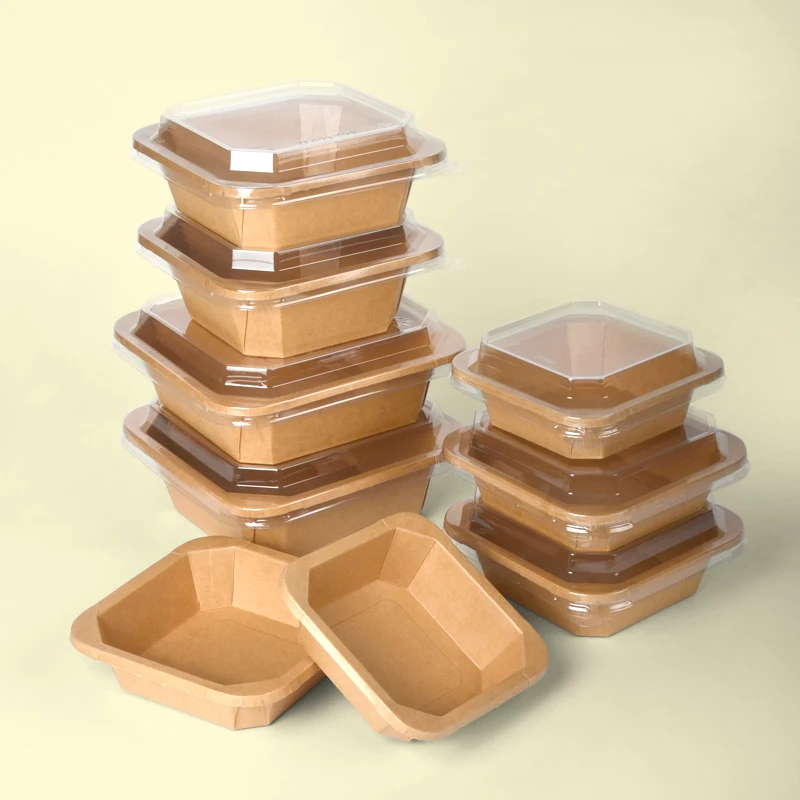 SenAng Custom cheap Packing Boxes New Product Square Hot Food Take out Rice packaging Kraft Paper Octagonal Bowl