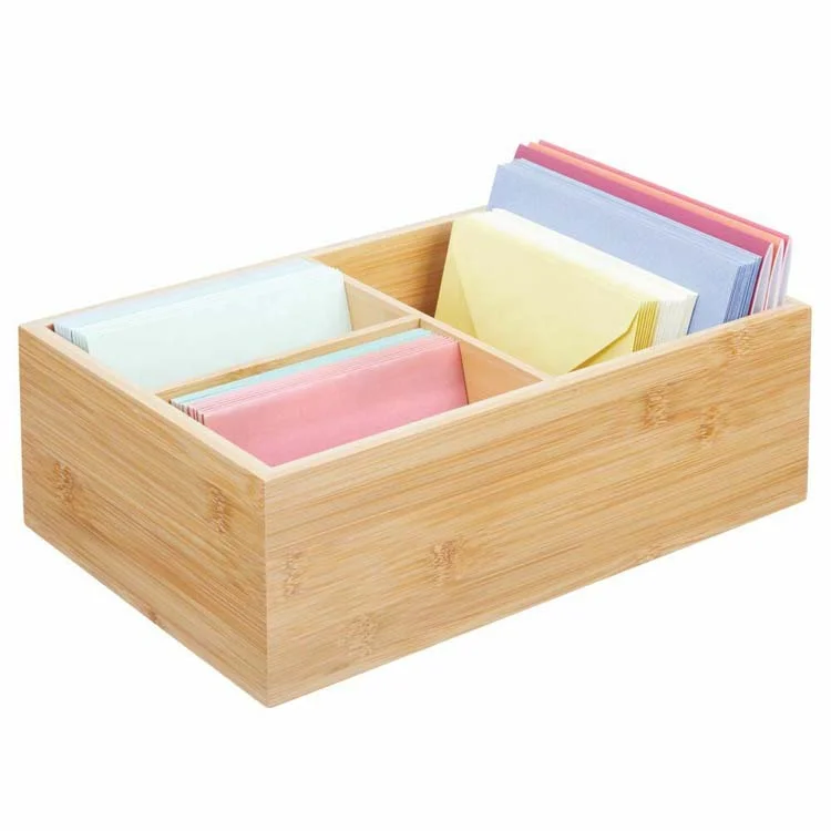 3 Divided Sections Cabinets Customized Bamboo Compact Storage Organizer Bin Box