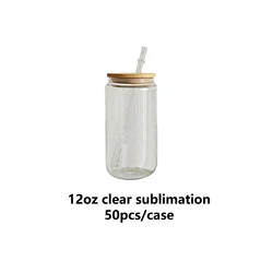 US Warehouse 12oz 16oz DIY blank sublimation beer glass can with bamboo lid and straw Clear Beer Glass for sublimation printing