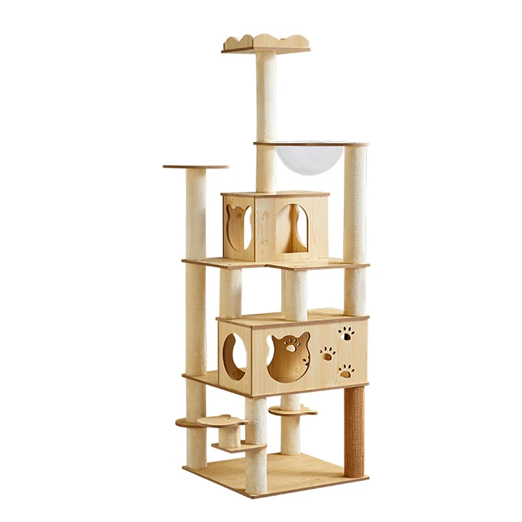 Modern House Comfortable Wooden Stable and Durable Climbing Cat Tree Tower Cat Tree House