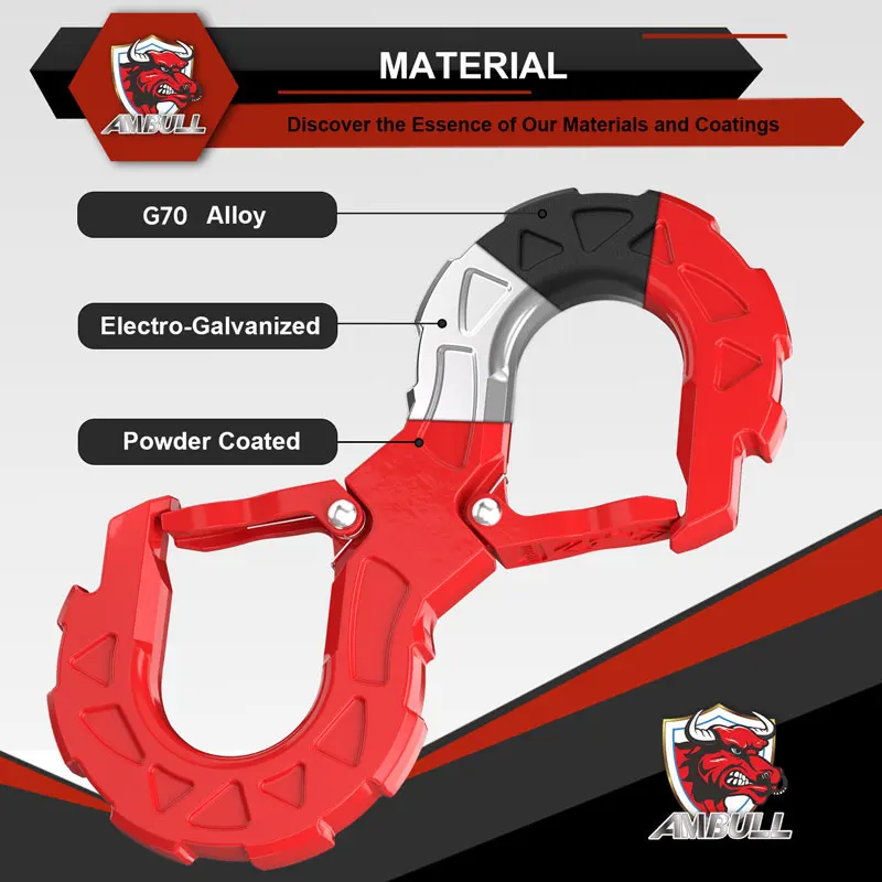 Ambull Alloy Steel Customized Heavy Duty Unity 4x4 Offroad Auto Part 23800lbs Winch Line Cable Hook Winch Flat Hook For Car