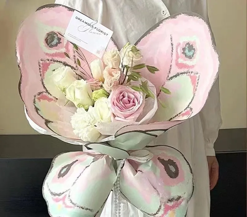 Popular Crystal Butterfly Shape Cellophane Waterproof Transparent Bouquet Florists Packaging Material Flower Wrapping Paper