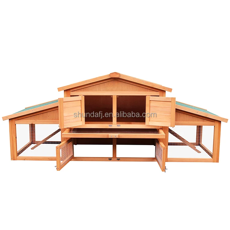 SDR014-01 Wooden Rabbit Hutch Bunny Hutch Guinea Pig House with Removable Tray Double Ramp