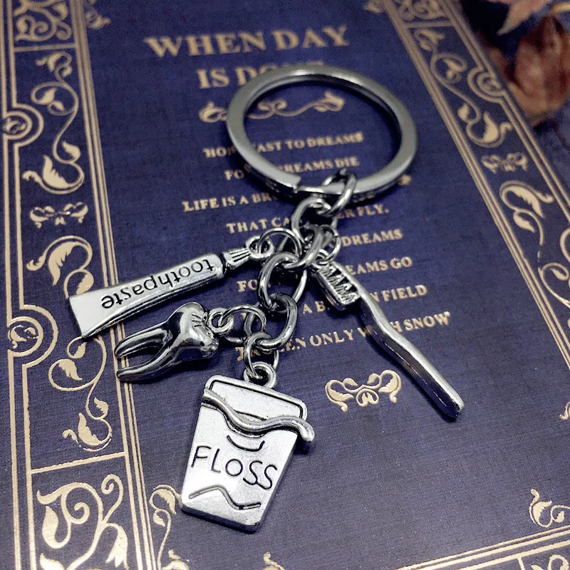 Dentist Health Toothbrush Toothpaste Dental Floss Creative Backpack Pendant Alternative Keychain