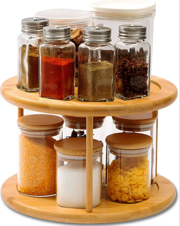 2 Tier Lazy Susan Turntable 360 Degree Rotating Multi Functional Seasoning Spice Storage Rack Holder Kitchen Organizer
