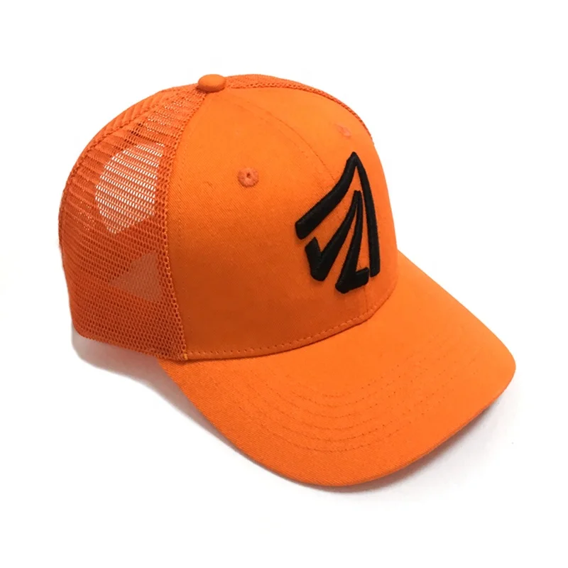Customize blaze orange trucker cap, 3d embroidered custom trucker hat