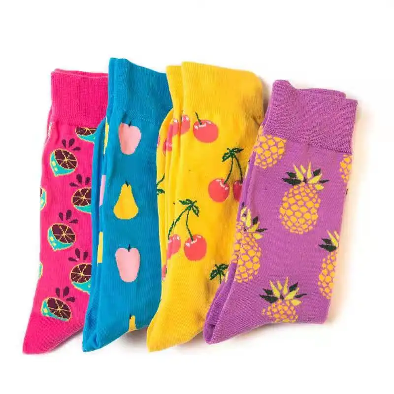 F023 Color fruit series strawberry watermelon pear dragon fruit color men long tube cotton socks